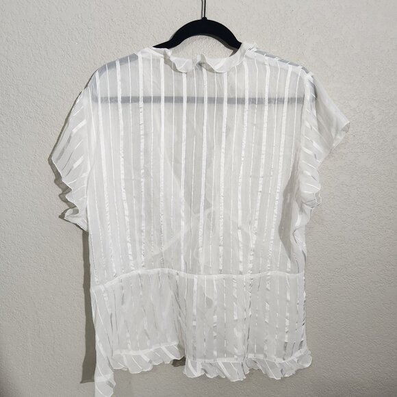 Notations Blouse Sheer Striped Ruffle XL White - Picture 4 of 12